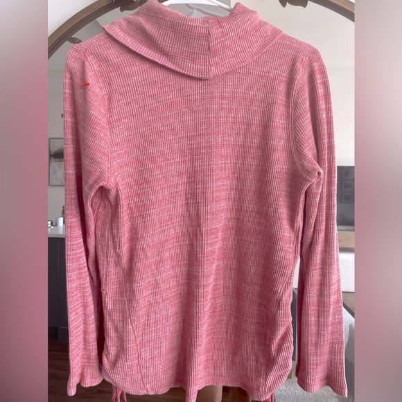 J Jill Pullover Womens Cotton Blend Heather Pink Waffle cowl neck Knit Side Ties - Picture 6 of 9